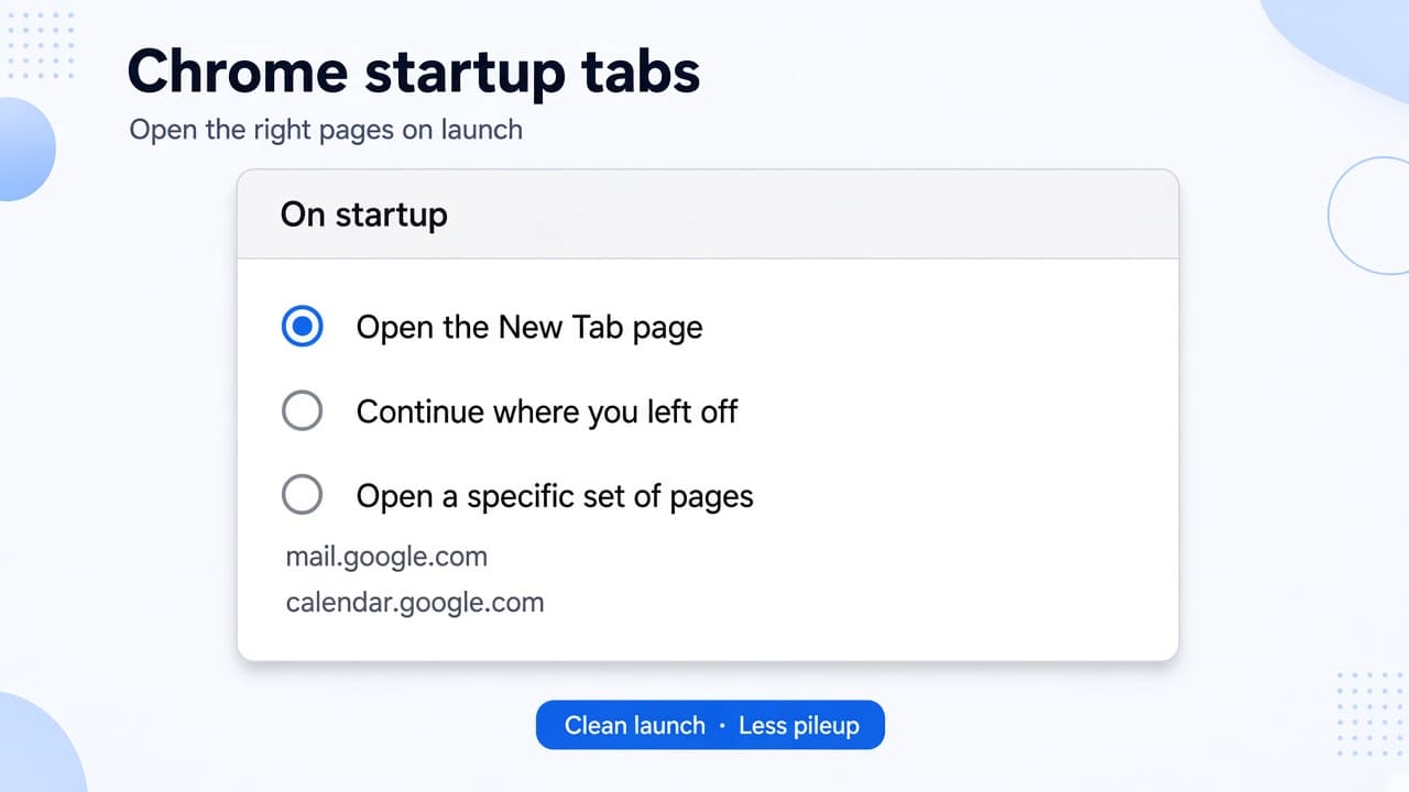 Chrome On startup settings cropped for the featured image about choosing startup tabs.