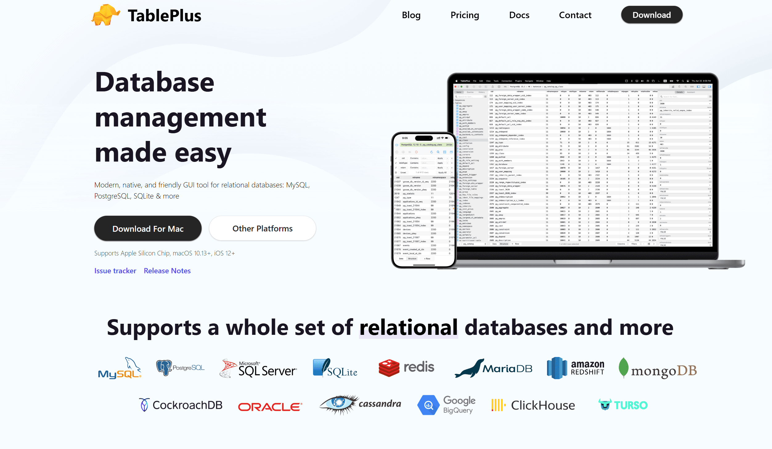 TablePlus database browser showing a PostgreSQL table on Mac