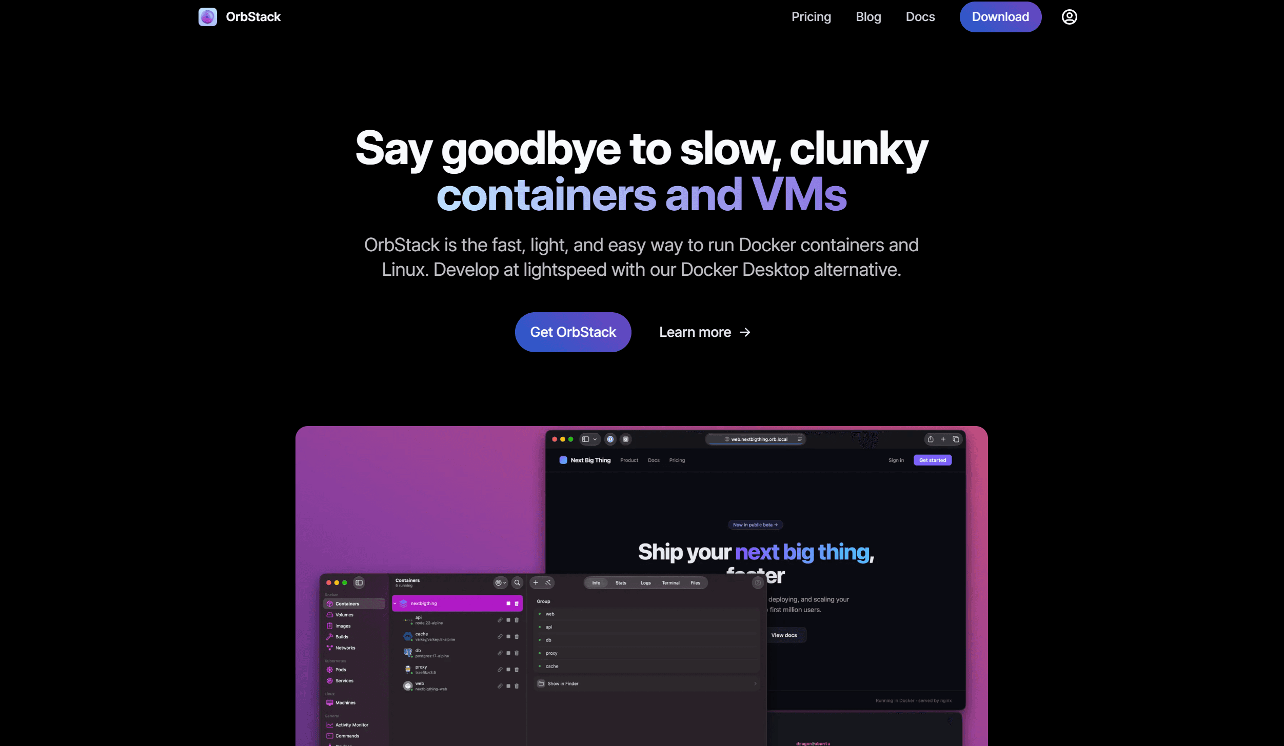OrbStack running Docker containers on Mac with a lightweight interface
