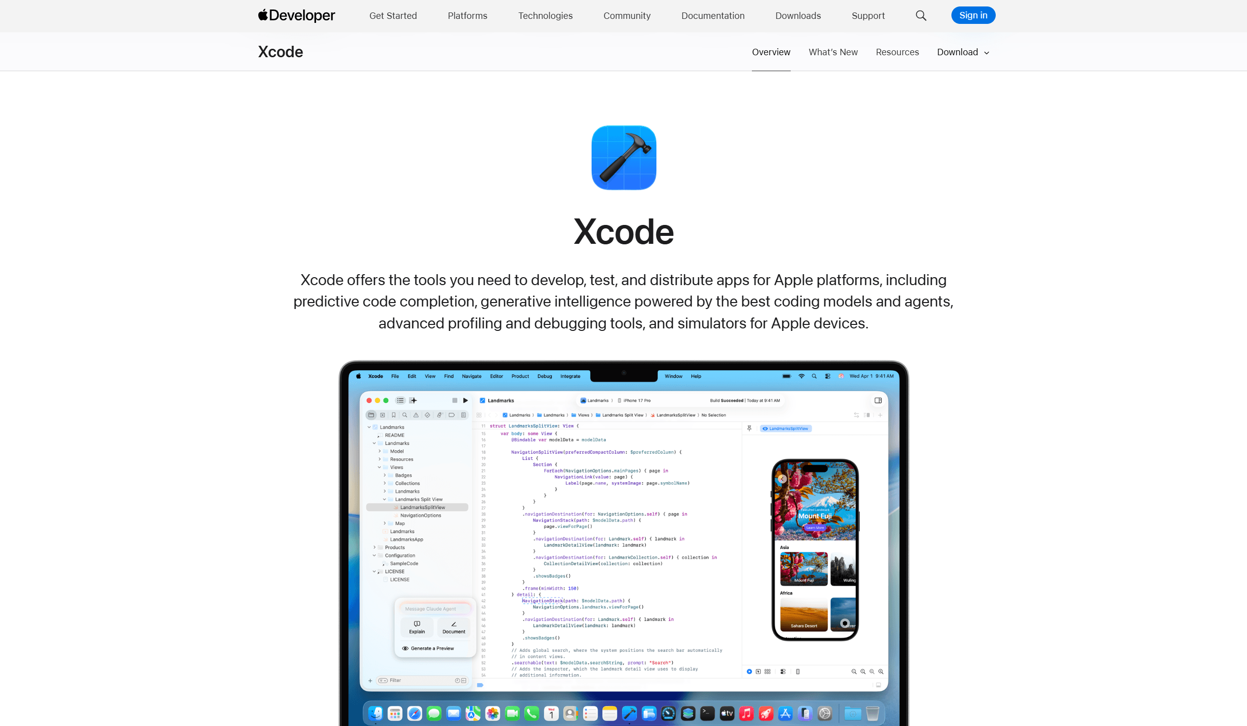 Xcode IDE open on an iOS SwiftUI project on Mac