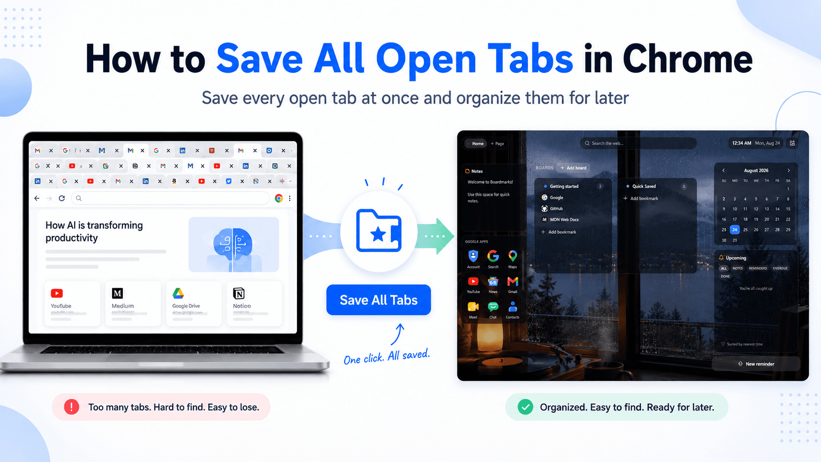 Save all open Chrome tabs into Boardmarks visual bookmark boards