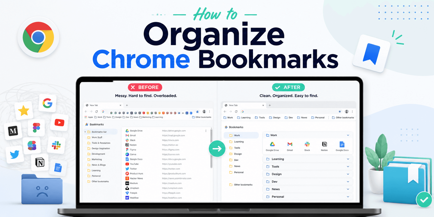 How to organize Chrome bookmarks with folders, cleanup tips, and visual boards in Boardmarks