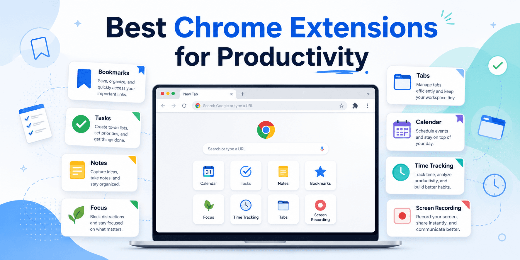 13 best Chrome extensions for productivity in 2026 including Boardmarks New Tab workspace