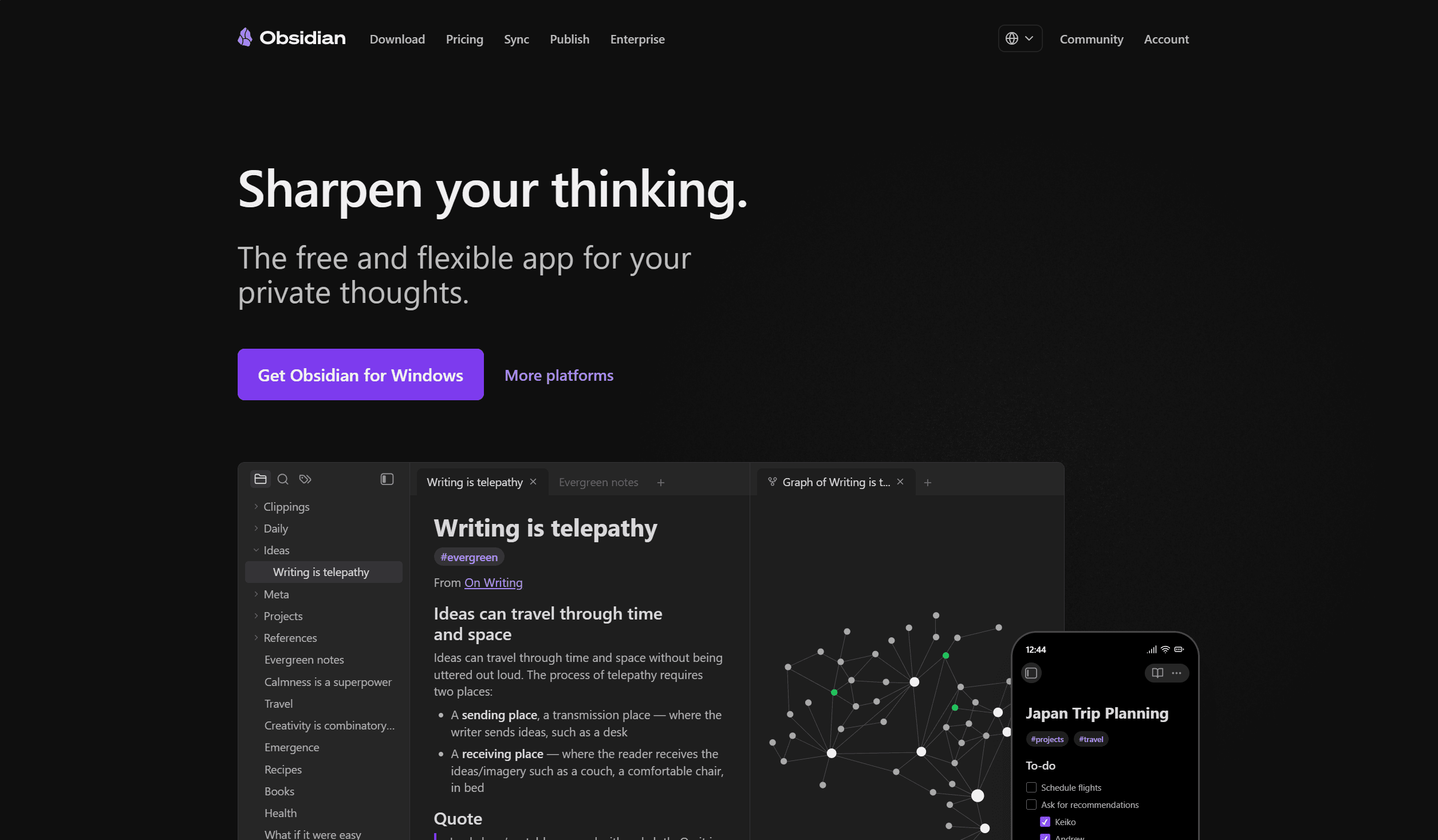 Obsidian linked note graph showing connected knowledge for remote work