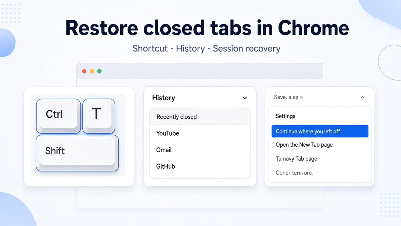 How to restore closed tabs in Chrome: shortcut, History, and session recovery graphic