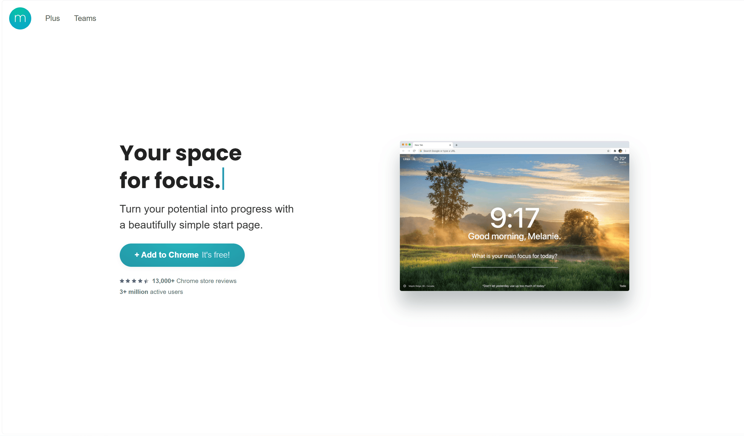 Momentum Chrome New Tab with daily focus and photography