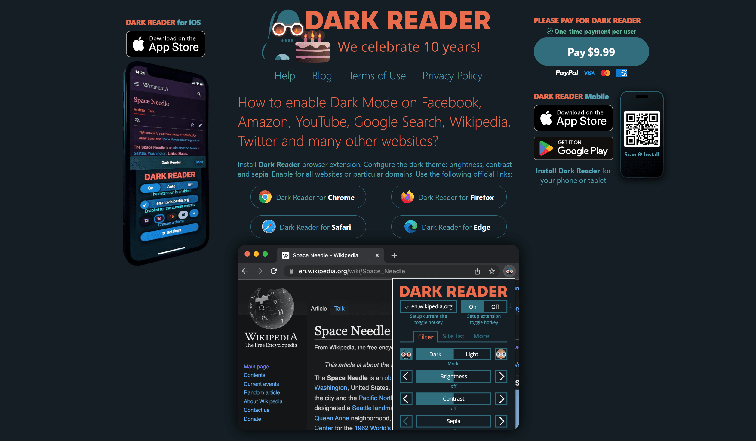 Dark Reader Chrome extension applying dark mode to websites