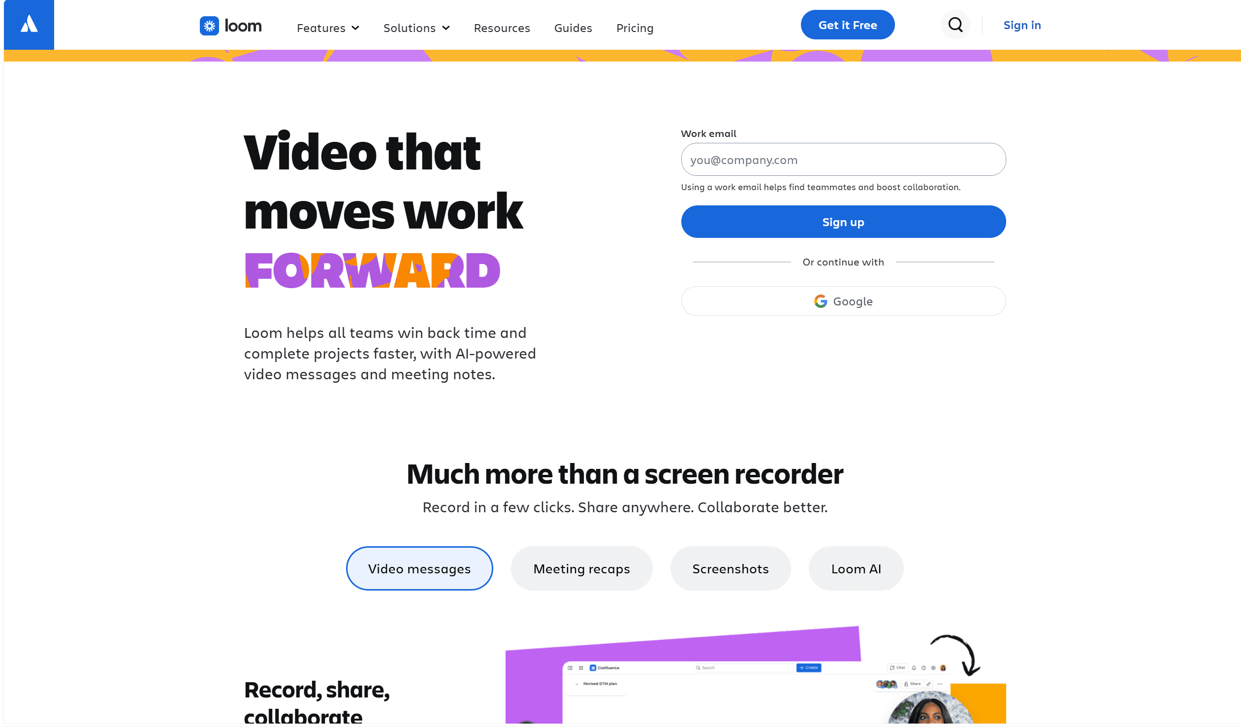 Loom Chrome extension for recording the screen and camera